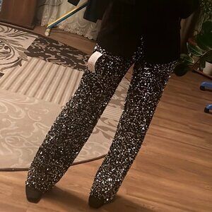 Black & Silver Sequin Flare Pants